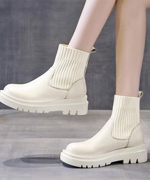 ONEP STAR（ワンピスター）の「リブソックス風厚底ショートブーツ（ブーツ）」