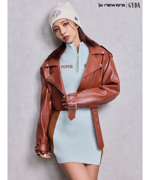 GYDA（ジェイダ）の「Fake leather shortジャケット（ライダースジャケット・レディース・ブラウン/ブラック・FREE）」の8枚目の写真