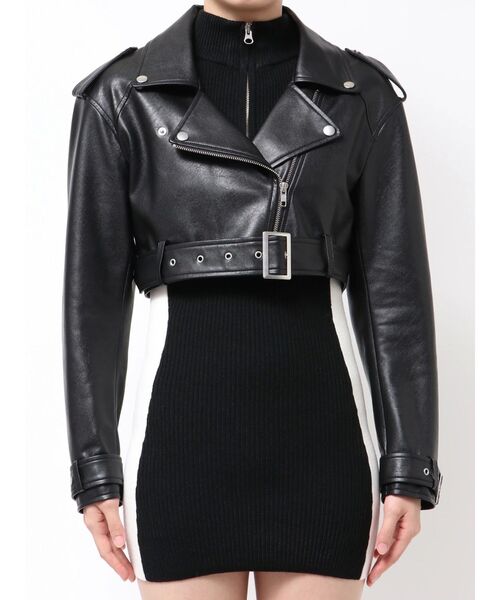 GYDA（ジェイダ）の「Fake leather shortジャケット（ライダースジャケット・レディース・ブラウン/ブラック・FREE）」の12枚目の写真