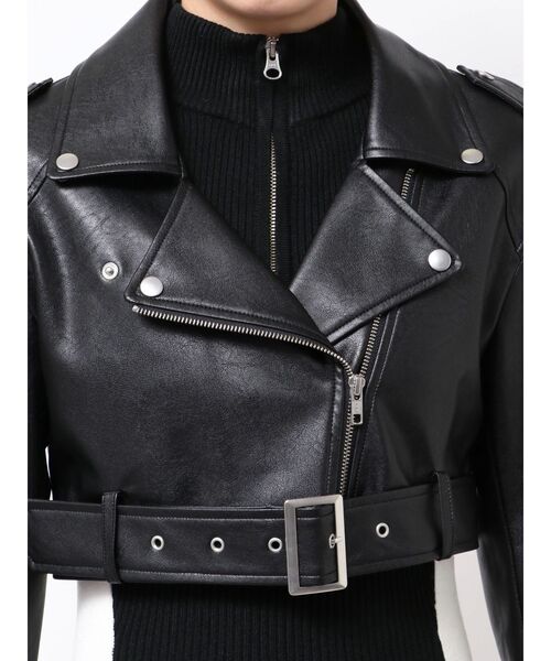 GYDA（ジェイダ）の「Fake leather shortジャケット（ライダースジャケット・レディース・ブラウン/ブラック・FREE）」の15枚目の写真