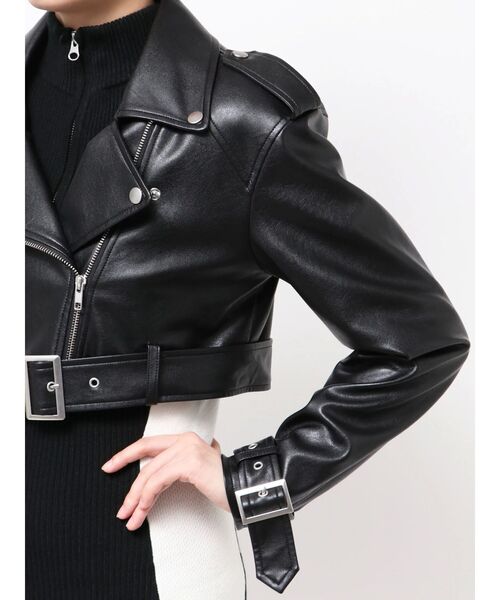 GYDA（ジェイダ）の「Fake leather shortジャケット（ライダースジャケット・レディース・ブラウン/ブラック・FREE）」の16枚目の写真