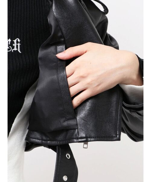 GYDA（ジェイダ）の「Fake leather shortジャケット（ライダースジャケット・レディース・ブラウン/ブラック・FREE）」の17枚目の写真