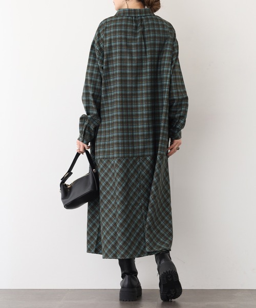 A.N.L（エーエヌエル　レーベル）の「A.N.Lタータンチェックネルシャツワンピース（シャツワンピース・レディース・ブラック/グリーン・38）」の12枚目の写真