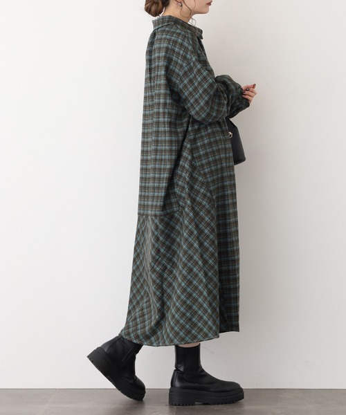 A.N.L（エーエヌエル　レーベル）の「A.N.Lタータンチェックネルシャツワンピース（シャツワンピース・レディース・ブラック/グリーン・38）」の13枚目の写真