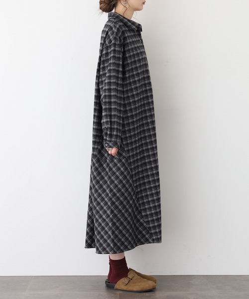 A.N.L（エーエヌエル　レーベル）の「A.N.Lタータンチェックネルシャツワンピース（シャツワンピース・レディース・ブラック/グリーン・38）」の15枚目の写真