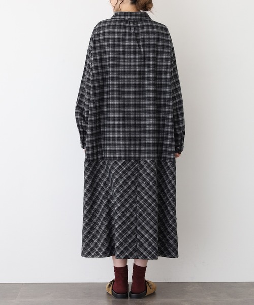 A.N.L（エーエヌエル　レーベル）の「A.N.Lタータンチェックネルシャツワンピース（シャツワンピース・レディース・ブラック/グリーン・38）」の16枚目の写真