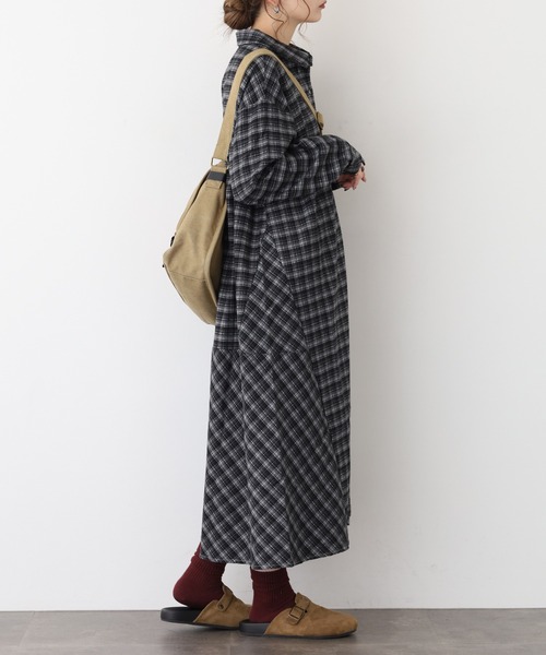 A.N.L（エーエヌエル　レーベル）の「A.N.Lタータンチェックネルシャツワンピース（シャツワンピース・レディース・ブラック/グリーン・38）」の5枚目の写真