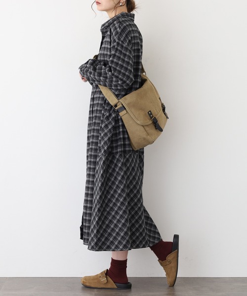 A.N.L（エーエヌエル　レーベル）の「A.N.Lタータンチェックネルシャツワンピース（シャツワンピース・レディース・ブラック/グリーン・38）」の7枚目の写真