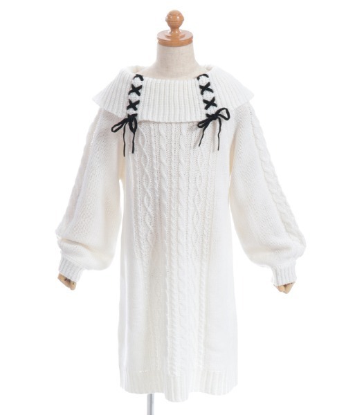 axes femme（アクシーズファム）の「Ｗリボンニットチュニックワンピース（ワンピース・キッズ・キナリ/ピンク・LARGE/MEDIUM/X-LARGE）」の3枚目の写真