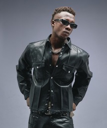 【美品】SANTACROCE レザーシャツ　黒 PUレザーシャツ BL0448 | Style Sombre（スタイルサムバ）【レディース