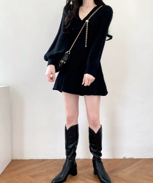 CANVAS+（キャンバスプラス）の「【CANVAS＋】Vネックケーブルニットワンピース（ワンピース・レディース・ブラック/ホワイト/ベージュ・M）」の22枚目の写真