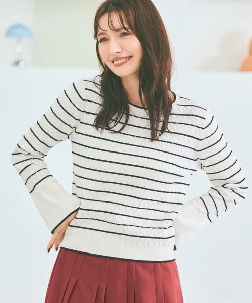 COHINA(コヒナ)の「ミニケーブルリブニット 【低身長・小柄女性】(ニット/セーター・レディース・ネイビー/ホワイト×ブラック/ホワイト/グリーン・ONE SIZE)」の3枚目の写真