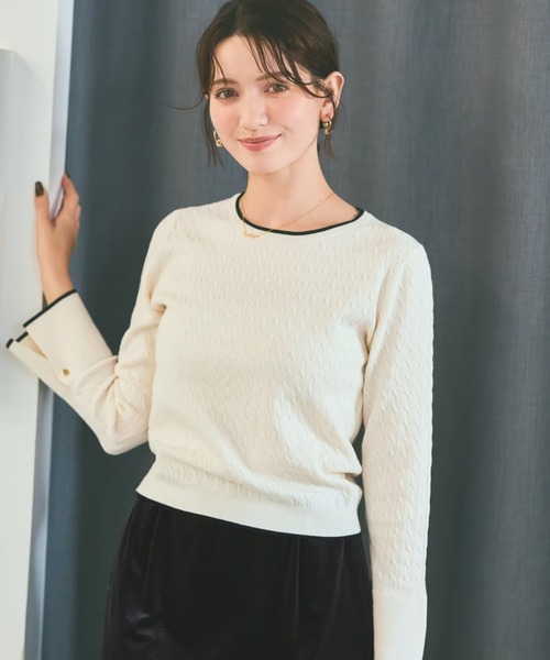 COHINA(コヒナ)の「ミニケーブルリブニット 【低身長・小柄女性】(ニット/セーター・レディース・ネイビー/ホワイト×ブラック/ホワイト/グリーン・ONE SIZE)」の2枚目の写真