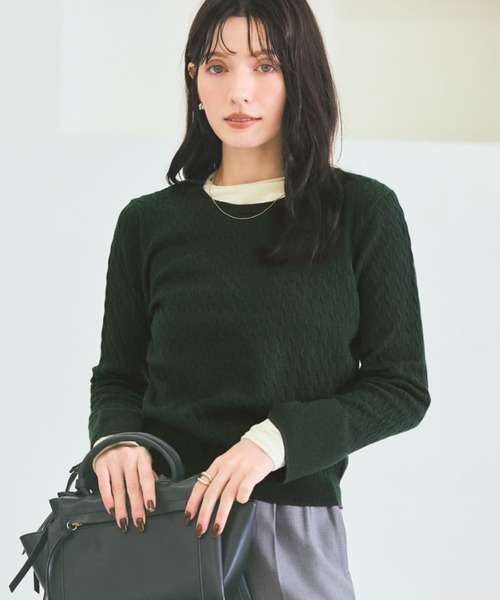 COHINA(コヒナ)の「ミニケーブルリブニット 【低身長・小柄女性】(ニット/セーター・レディース・ネイビー/ホワイト×ブラック/ホワイト/グリーン・ONE SIZE)」の1枚目の写真