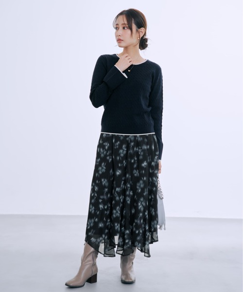 COHINA(コヒナ)の「ミニケーブルリブニット 【低身長・小柄女性】(ニット/セーター・レディース・ネイビー/ホワイト×ブラック/ホワイト/グリーン・ONE SIZE)」の13枚目の写真