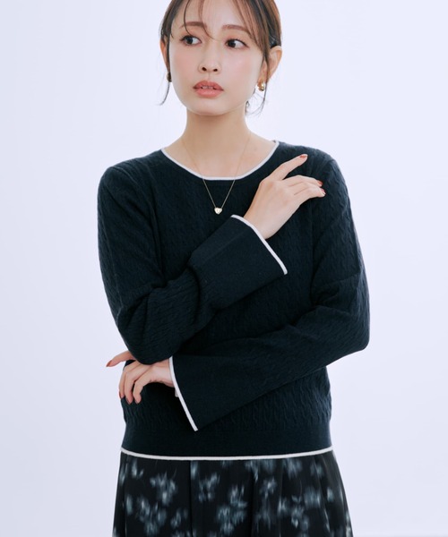 COHINA(コヒナ)の「ミニケーブルリブニット 【低身長・小柄女性】(ニット/セーター・レディース・ネイビー/ホワイト×ブラック/ホワイト/グリーン・ONE SIZE)」の12枚目の写真