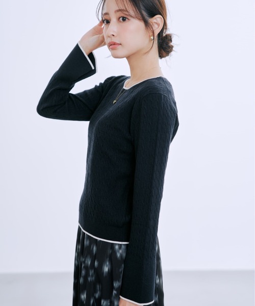 COHINA(コヒナ)の「ミニケーブルリブニット 【低身長・小柄女性】(ニット/セーター・レディース・ネイビー/ホワイト×ブラック/ホワイト/グリーン・ONE SIZE)」の11枚目の写真
