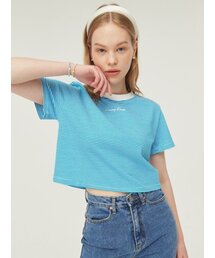 Stripe Crop Half Sleeve T-Shirt [blue]