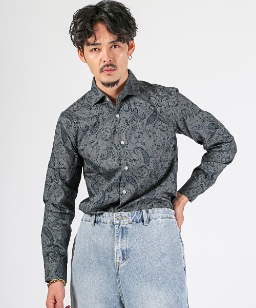 LUXSTYLE(ラグスタイル)の「Garson Wave(ギャルソンウェーブ)日本製ペイズリー柄ホリゾンタルカラーシャツ(シャツ/ブラウス・メンズ・グレイッシュベージュ/ブルー/ネイビー・M/L)」の7枚目の写真