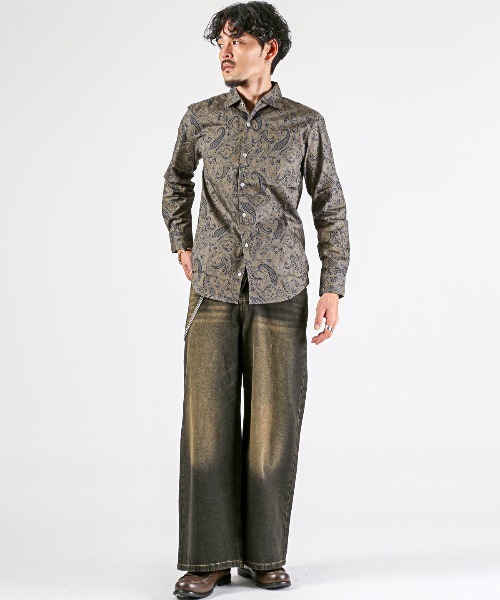 ✨ウール切替✨コムデギャルソンシャツ 長袖 コーデュロイ ペイズリー柄 S セール】Garson Wave(ギャルソンウェーブ)日本製ペイズリー柄