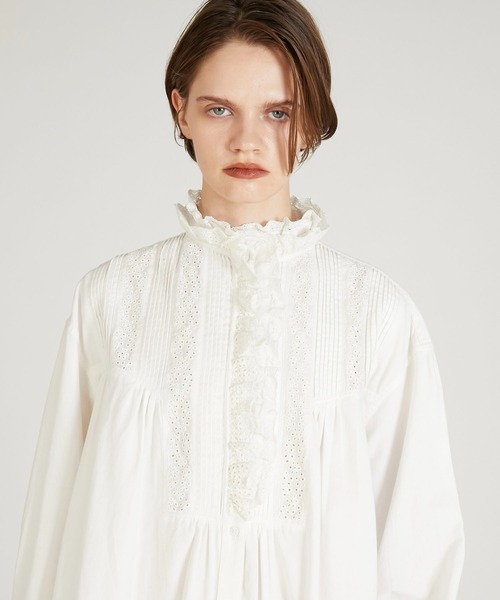 crinkle crinkle crinkle（クリンクルクリンクルクリンクル）の「【crinkle crinkle crinkle】rebuild lace shirt dress/リビルドレースシャツドレス（ワンピース・レディース・ブラック/ホワイト・FREE）」の7枚目の写真