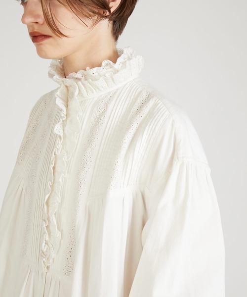 crinkle crinkle crinkle（クリンクルクリンクルクリンクル）の「【crinkle crinkle crinkle】rebuild lace shirt dress/リビルドレースシャツドレス（ワンピース・レディース・ブラック/ホワイト・FREE）」の9枚目の写真