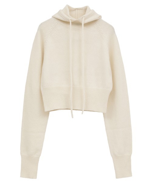 CLANE（クラネ）の「【CLANE/クラネ】SHORT KNIT HOODIE/ショートニットフーディ（ニット/セーター・レディース・アイボリー/カーキ・1）」の2枚目の写真