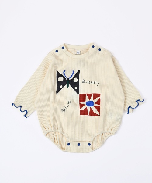MARKEY'S（マーキーズ）の「ワッフルナガソデボディシャツ（ロンパース・キッズ・グレー/オフホワイト/イエロー・80/70）」の2枚目の写真