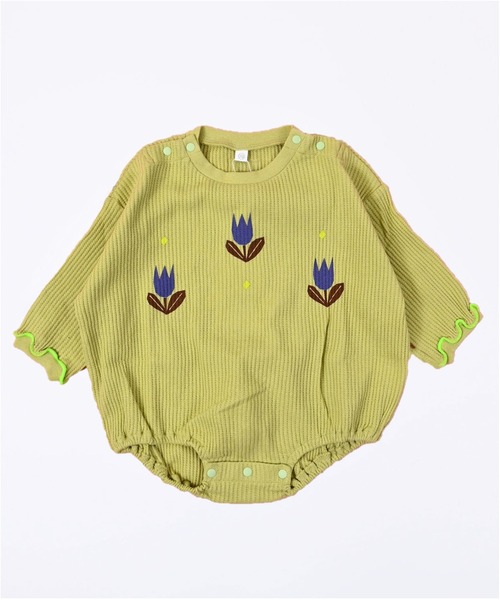 MARKEY'S（マーキーズ）の「ワッフルナガソデボディシャツ（ロンパース・キッズ・グレー/オフホワイト/イエロー・80/70）」の3枚目の写真