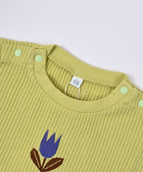 MARKEY'S（マーキーズ）の「ワッフルナガソデボディシャツ（ロンパース・キッズ・グレー/オフホワイト/イエロー・80/70）」の4枚目の写真