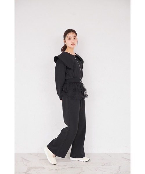 tocco closet(トッコ クローゼット)の「ビジューファスナー付きビックカラー裏起毛ブルゾン(パーカー・レディース・ブラック/ライトグレー・M)」の5枚目の写真