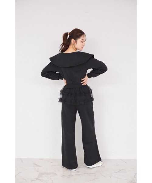 tocco closet(トッコ クローゼット)の「ビジューファスナー付きビックカラー裏起毛ブルゾン(パーカー・レディース・ブラック/ライトグレー・M)」の6枚目の写真