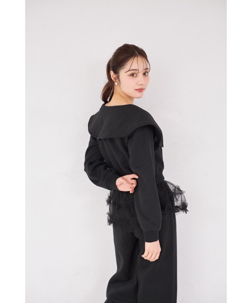tocco closet(トッコ クローゼット)の「ビジューファスナー付きビックカラー裏起毛ブルゾン(パーカー・レディース・ブラック/ライトグレー・M)」の8枚目の写真