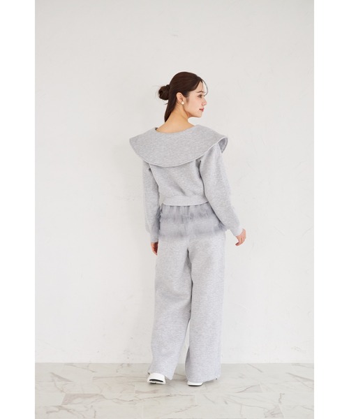 tocco closet(トッコ クローゼット)の「ビジューファスナー付きビックカラー裏起毛ブルゾン(パーカー・レディース・ブラック/ライトグレー・M)」の12枚目の写真