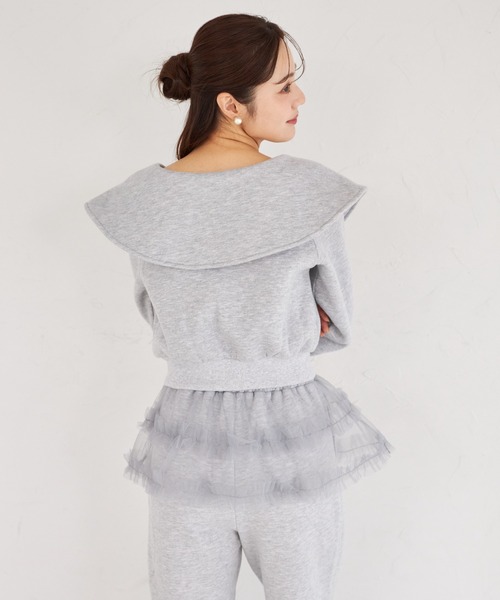 tocco closet(トッコ クローゼット)の「ビジューファスナー付きビックカラー裏起毛ブルゾン(パーカー・レディース・ブラック/ライトグレー・M)」の16枚目の写真