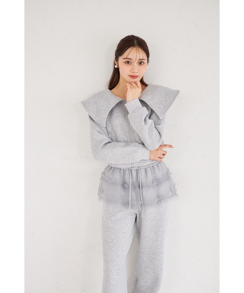 tocco closet(トッコ クローゼット)の「ビジューファスナー付きビックカラー裏起毛ブルゾン(パーカー・レディース・ブラック/ライトグレー・M)」の13枚目の写真
