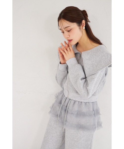 tocco closet(トッコ クローゼット)の「ビジューファスナー付きビックカラー裏起毛ブルゾン(パーカー・レディース・ブラック/ライトグレー・M)」の15枚目の写真