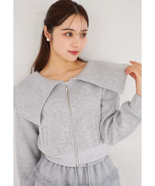 tocco closet(トッコ クローゼット)の「ビジューファスナー付きビックカラー裏起毛ブルゾン(パーカー・レディース・ブラック/ライトグレー・M)」の14枚目の写真
