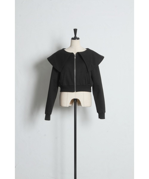 tocco closet(トッコ クローゼット)の「ビジューファスナー付きビックカラー裏起毛ブルゾン(パーカー・レディース・ブラック/ライトグレー・M)」の17枚目の写真