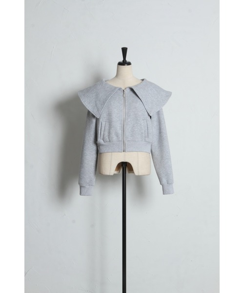 tocco closet(トッコ クローゼット)の「ビジューファスナー付きビックカラー裏起毛ブルゾン(パーカー・レディース・ブラック/ライトグレー・M)」の18枚目の写真