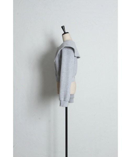 tocco closet(トッコ クローゼット)の「ビジューファスナー付きビックカラー裏起毛ブルゾン(パーカー・レディース・ブラック/ライトグレー・M)」の19枚目の写真