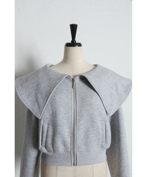 tocco closet(トッコ クローゼット)の「ビジューファスナー付きビックカラー裏起毛ブルゾン(パーカー・レディース・ブラック/ライトグレー・M)」の22枚目の写真