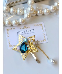 ポニーフック 青 deedoodah】フリルロールカフ ヘアカフ/ポニーフック（その他ヘア