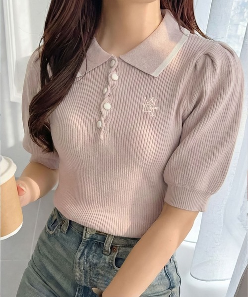 mily bilet(ミウィビレット)の「【mily bilet】配色×くすみカラーで魅せる、ずるい清楚さ。配色ラインポロニット (半袖)(ポロシャツ・レディース・ピンク/チャコール/アイボリー・LARGE/MEDIUM/SMALL/X-LARGE)」の17枚目の写真