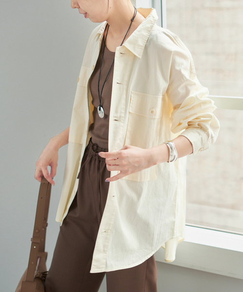 Spick & Span(スピックアンドスパン)の「J.J.Mercer / ジェイジェイマーサー 別注 シャツジャケット(シャツ/ブラウス・レディース・アイボリー/カーキ・FREE)」の2枚目の写真