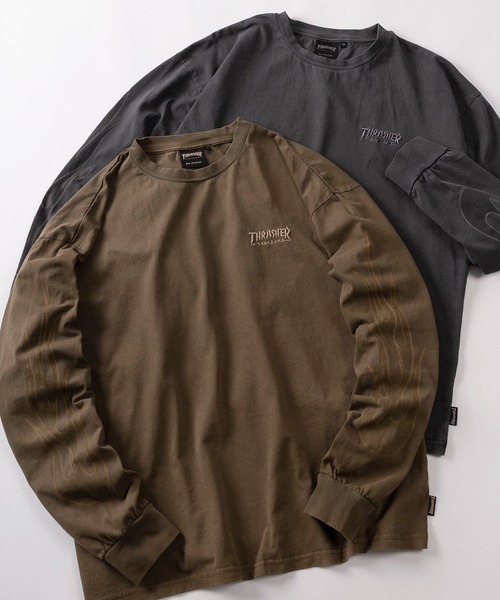 THRASHER（スラッシャー）の「【70】【THRASHER/スラッシャー】ピグメント加工 ワンポイント刺繍 袖フレイム バックプリント ロングスリーブTシャツ（Tシャツ/カットソー・メンズ・グレー/チャコールグレー/ライトグレー/ダークグレー/ブラウン/ブラウン系その他/ピンク/ピンク系その他・M/L/XL）」の5枚目の写真
