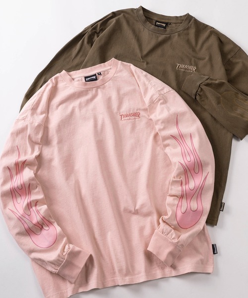 THRASHER（スラッシャー）の「【70】【THRASHER/スラッシャー】ピグメント加工 ワンポイント刺繍 袖フレイム バックプリント ロングスリーブTシャツ（Tシャツ/カットソー・メンズ・グレー/チャコールグレー/ライトグレー/ダークグレー/ブラウン/ブラウン系その他/ピンク/ピンク系その他・M/L/XL）」の7枚目の写真