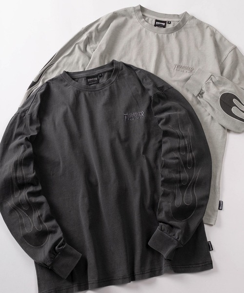 THRASHER（スラッシャー）の「【70】【THRASHER/スラッシャー】ピグメント加工 ワンポイント刺繍 袖フレイム バックプリント ロングスリーブTシャツ（Tシャツ/カットソー・メンズ・グレー/チャコールグレー/ライトグレー/ダークグレー/ブラウン/ブラウン系その他/ピンク/ピンク系その他・M/L/XL）」の2枚目の写真