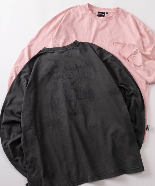 THRASHER（スラッシャー）の「【70】【THRASHER/スラッシャー】ピグメント加工 ワンポイント刺繍 袖フレイム バックプリント ロングスリーブTシャツ（Tシャツ/カットソー・メンズ・グレー/チャコールグレー/ライトグレー/ダークグレー/ブラウン/ブラウン系その他/ピンク/ピンク系その他・M/L/XL）」の4枚目の写真