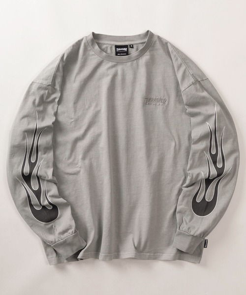 THRASHER（スラッシャー）の「【70】【THRASHER/スラッシャー】ピグメント加工 ワンポイント刺繍 袖フレイム バックプリント ロングスリーブTシャツ（Tシャツ/カットソー・メンズ・グレー/チャコールグレー/ライトグレー/ダークグレー/ブラウン/ブラウン系その他/ピンク/ピンク系その他・M/L/XL）」の9枚目の写真